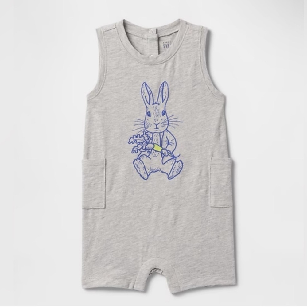 NWT GAP Baby Peter Rabbit‎ Pocket Shorty One Piece Gray 3 - 6 months